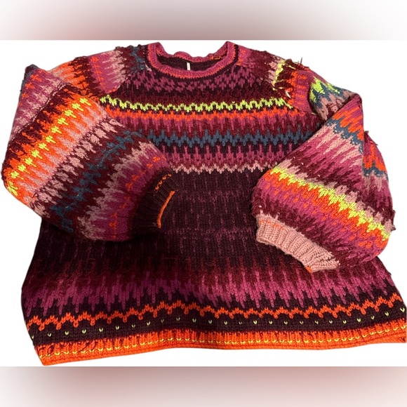 Free People Castle in the Sky Boho Multi Colored Sweater, Oversize Medium - Picture 6 of 8